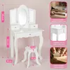 Kinderschminktisch Holz Weiß mit Spiegel & Hocker – Produktbild-Vorschau 4
