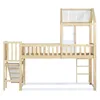 A wooden bunk bed with a house-like structure on top, a slide, and stairs, shown against a white background. Podgląd zdjęcia produktu