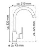 A technical drawing of a kitchen faucet with dimensions indicated. Náhled obrázku produktu