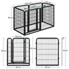 Diagrams and measurements of a black metal pet playpen. Podgląd zdjęcia produktu