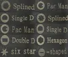 A close-up view of various screwdriver bit types and their names etched onto a dark surface. Produktbild-Vorschau