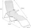 A white foldable sun lounger with dimensions indicated by measurement lines and text. Anteprima dell’immagine prodotto