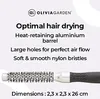 Marketing image for a hair brush, showing features and dimensions. Voir les images du produit