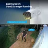 A split image showing a security camera and a person being detected by it. Produktbild-Vorschau
