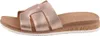 Auf dem Bild ist eine rosa Sandale abgebildet die von der linken Seite zu sehen ist. Die Sandale hat ein einfaches Design mit einem breiten Riemen und einer flachen Sohle. Produktbild-Vorschau