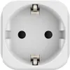 A close-up, front-facing view of a white electrical adapter with metallic contacts. Voir les images du produit