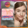 A split image showing a diagram of skin layers and a woman's face with cosmetic treatment lines. Produktbild-Vorschau
