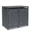 A dark gray metal trash bin enclosure with two doors, each featuring a pattern of small squares. Produktbild-Vorschau