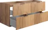 A bathroom vanity cabinet with two drawers, one partially open, against a white background. Produktbild-Vorschau