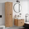 A modern bathroom vanity with a tall cabinet, sink, mirror, and faucet. Náhľad obrázku produktu