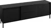 A black TV lowboard with fluted cabinet doors and two drawers, shown from a slightly elevated angle against a white background. Náhled obrázku produktu