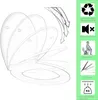 Diagram showing the features of a toilet seat, including its slow-closing mechanism and ergonomic design, with accompanying icons and text. Produktbild-Vorschau