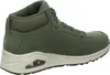 A side view of a green high-top sneaker. Voir les images du produit
