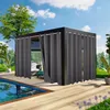 Outdoor gazebo with dark gray curtains next to a swimming pool and wooden deck. Produktbild-Vorschau