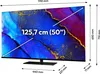A television with dimensions and screen size indicated by text overlays. Produktbild-Vorschau