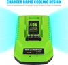 A green battery charger with blue light effects emanating from the sides. Produktbild-Vorschau