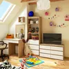 A child's bedroom with a dresser, desk, and toys. Produktbild-Vorschau