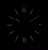 A close-up view of a watch face with luminous markers. Voir les images du produit