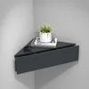 A dark gray corner shelf with a drawer, holding a potted plant and two books. Voir les images du produit