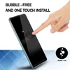 A finger is shown pressing on a smartphone screen protector, illustrating an easy installation process. Produktbild-Vorschau