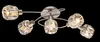 A close-up studio shot of a ceiling light fixture with five crystal-like lampshades and a brushed nickel finish, set against a black background. Podgląd zdjęcia produktu