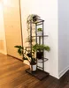 A multi-tiered metal plant stand with several potted plants on it, placed in a hallway next to a wall. Náhľad obrázku produktu