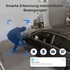A security camera detecting a person in a garage with a car. Produktbild-Vorschau