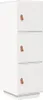A white highboard with three drawers, each with a brown leather pull tab, is shown against a white background. Anteprima dell’immagine prodotto