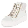 A white high-top sneaker boot with beige laces and a gold zipper. Produktbild-Vorschau