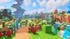 A vibrant, colorful video game environment with lush greenery, water features, and cartoonish structures. Produktbild-Vorschau