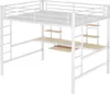 A white metal loft bed with a desk and shelves underneath, shown against a white background. Produktbild-Vorschau
