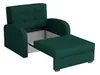 A green sofa bed with an extended ottoman is shown against a white background. Náhled obrázku produktu