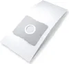 A white vacuum cleaner bag with a gray attachment piece is shown on a white background. Produktbild-Vorschau
