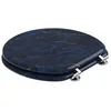 A toilet seat with a dark blue marble pattern and gold veins, shown from a slightly elevated side angle on a white background. Produktbild-Vorschau