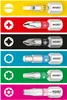 A collage of different screwdriver bits with their corresponding symbols on colored backgrounds. Voir les images du produit