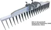 A light gray metal rake attachment for a mini excavator, shown against a white background. Produktbild-Vorschau