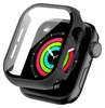A black smartwatch protective case is shown on a smartwatch. Produktbild-Vorschau