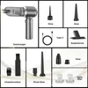 A collage of images showing a handheld vacuum cleaner and its various attachments. Produktbild-Vorschau