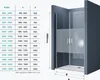 A size chart for a shower door next to a diagram of the shower enclosure. Produktbild-Vorschau