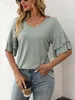 ASKSA Damen T-Shirt Rueschen aermel Bluse V-Ausschnitt Produktbild-Vorschau 3