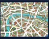 A stylized map of a city with various landmarks and routes marked. Produktbild-Vorschau