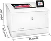 A white HP Color LaserJet Pro M454dw printer is shown from a slightly elevated front-left angle, with dimensions indicated by measurement lines and text. Podgląd zdjęcia produktu