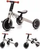 A collage of a 3-in-1 children's tricycle/balance bike in gray, black, and white with coral handlebars, shown from different angles and configurations. Produktbild-Vorschau