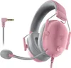 A pink Razer BlackShark V2 X gaming headset with a microphone and a 3.5mm audio jack is shown against a white background. Produktbild-Vorschau