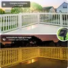 A split image showing a white railing during the day and the same railing decorated with lights at night, with a solar panel inset. Náhled obrázku produktu