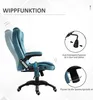 A teal office chair is shown from the side, with diagrams illustrating its features. Náhľad obrázku produktu