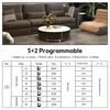 A living room scene with a sofa, coffee table, and a floor chair, with a diagram of a programmable thermostat below. Náhľad obrázku produktu