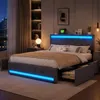 Cama tapizada de 140x200 cm con cargador USB, cama con Vista previa de la imagen del producto 1