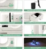 A collage of close-up images showcasing different features of a white and green sewing machine. Produktbild-Vorschau