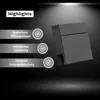 A dark, moody studio shot of a mailbox with feature highlights presented as text overlays. Podgląd zdjęcia produktu